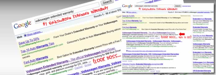 Organic search for Volkswagen Extended Warranty